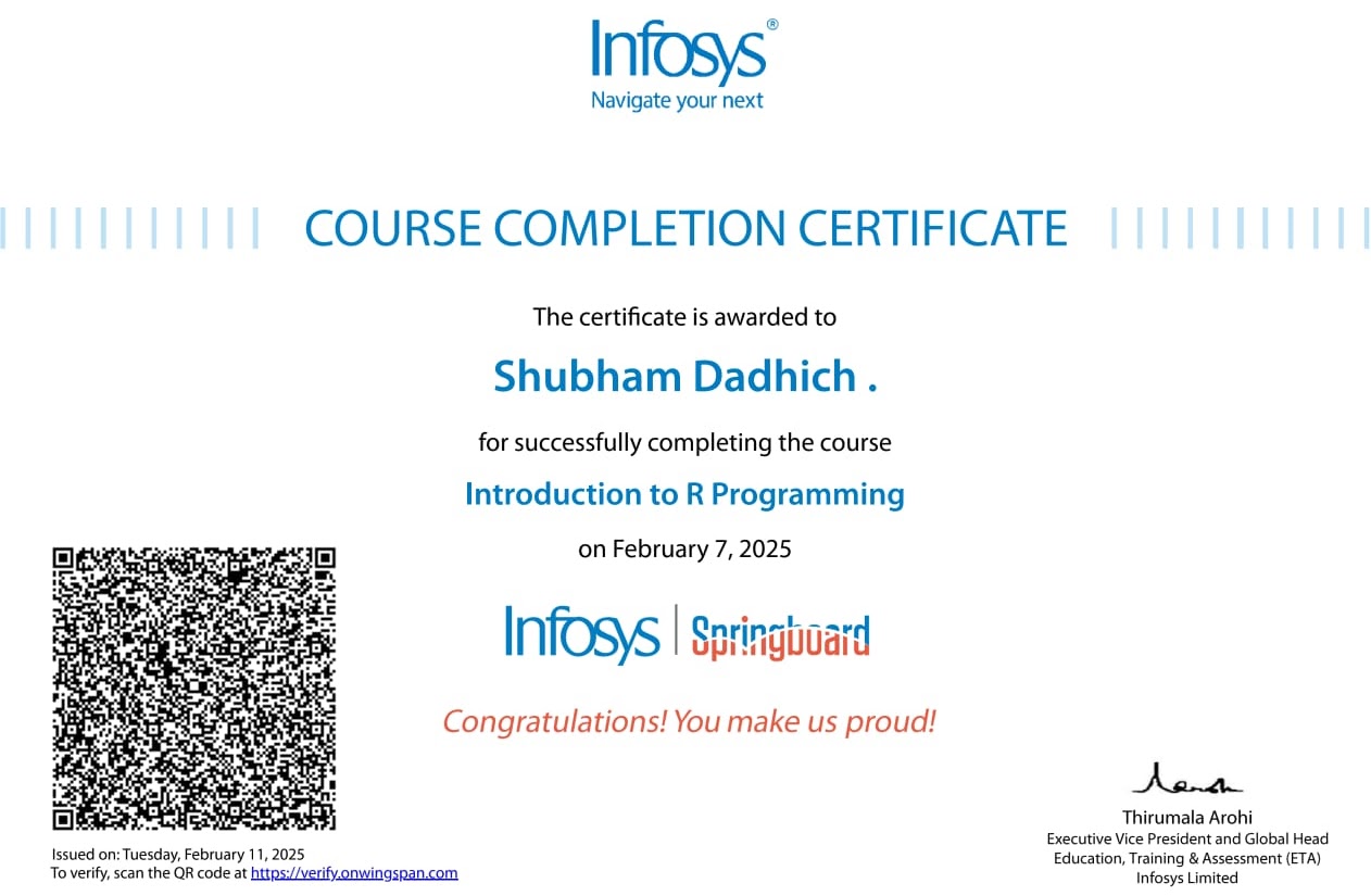 R Programming Certificate